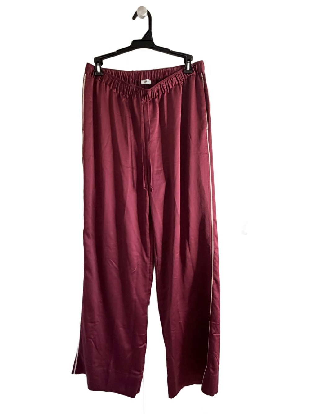 CUUP Recycled Satin Pajama Pants Amaryllis Burgundy Wide Leg Size M EUC